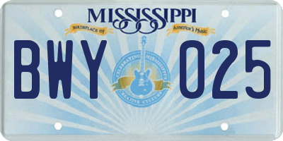 MS license plate BWY025