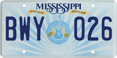MS license plate BWY026