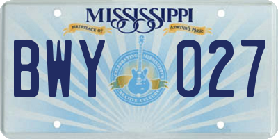 MS license plate BWY027
