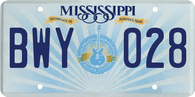 MS license plate BWY028