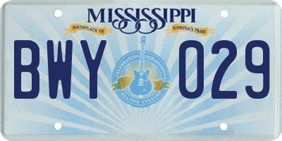 MS license plate BWY029