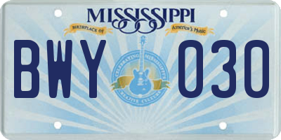 MS license plate BWY030