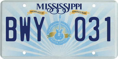 MS license plate BWY031