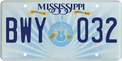 MS license plate BWY032