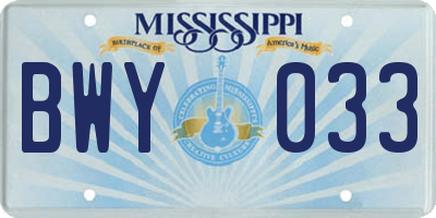 MS license plate BWY033