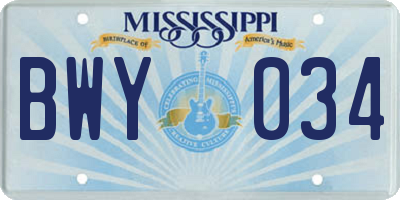 MS license plate BWY034