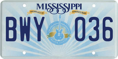 MS license plate BWY036