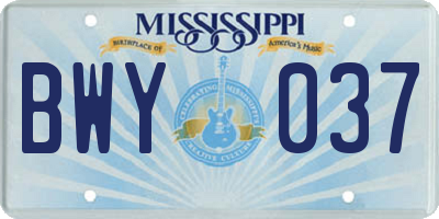 MS license plate BWY037