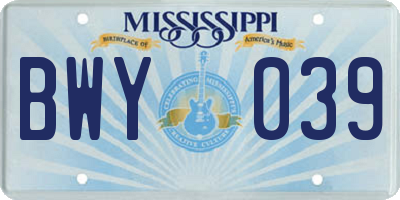MS license plate BWY039