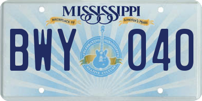 MS license plate BWY040