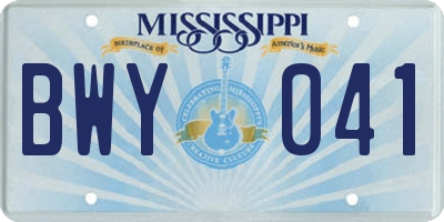 MS license plate BWY041