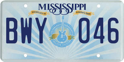 MS license plate BWY046