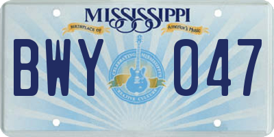 MS license plate BWY047