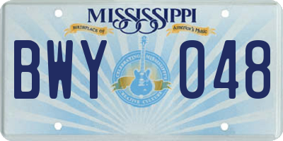 MS license plate BWY048