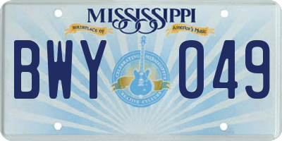 MS license plate BWY049