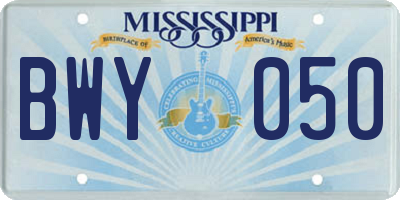 MS license plate BWY050