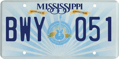 MS license plate BWY051