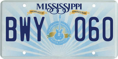 MS license plate BWY060
