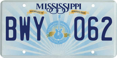 MS license plate BWY062