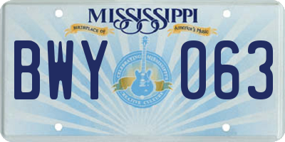 MS license plate BWY063