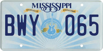 MS license plate BWY065