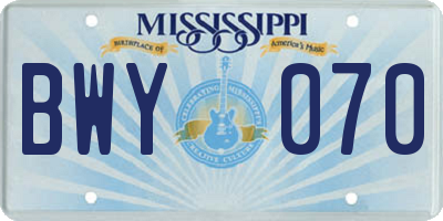 MS license plate BWY070