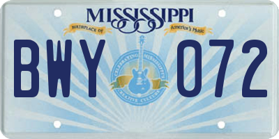 MS license plate BWY072