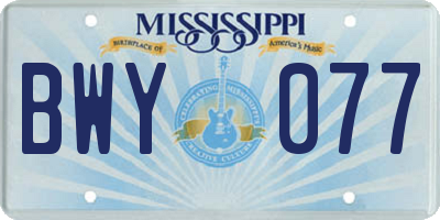 MS license plate BWY077