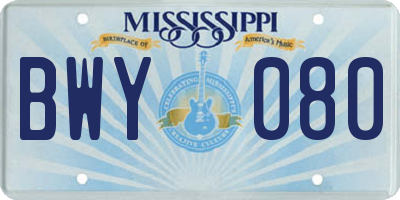MS license plate BWY080