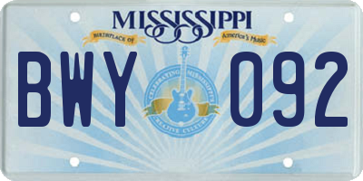 MS license plate BWY092