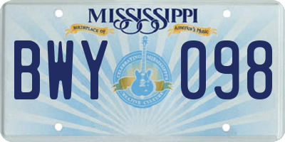 MS license plate BWY098