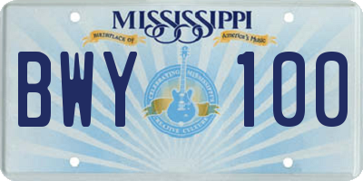 MS license plate BWY100