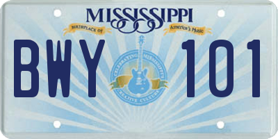 MS license plate BWY101