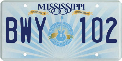 MS license plate BWY102