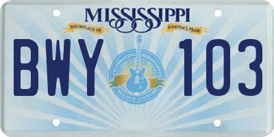 MS license plate BWY103