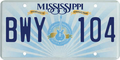 MS license plate BWY104