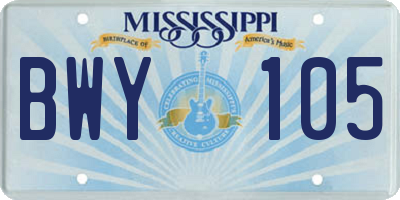 MS license plate BWY105