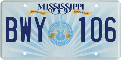 MS license plate BWY106