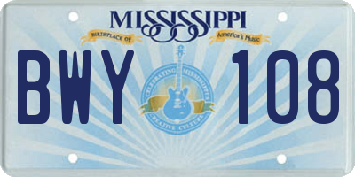 MS license plate BWY108