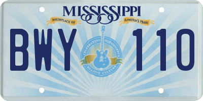 MS license plate BWY110