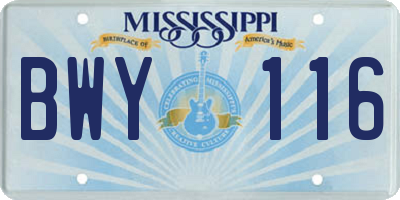 MS license plate BWY116