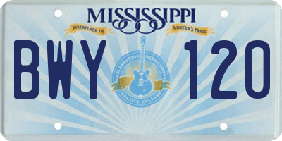 MS license plate BWY120