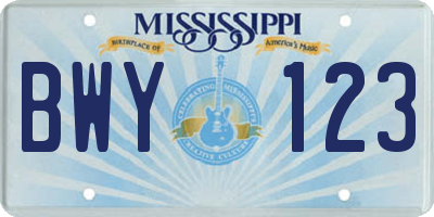 MS license plate BWY123
