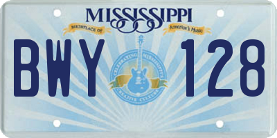 MS license plate BWY128