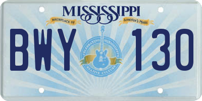 MS license plate BWY130