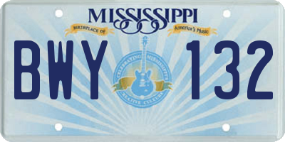 MS license plate BWY132