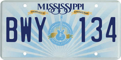 MS license plate BWY134