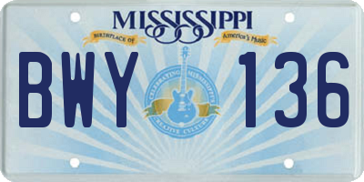 MS license plate BWY136