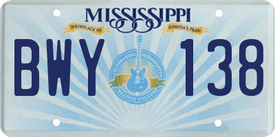 MS license plate BWY138