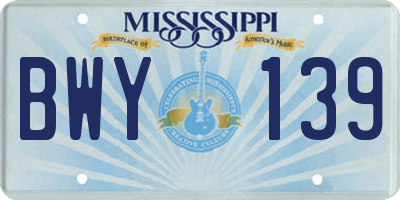MS license plate BWY139